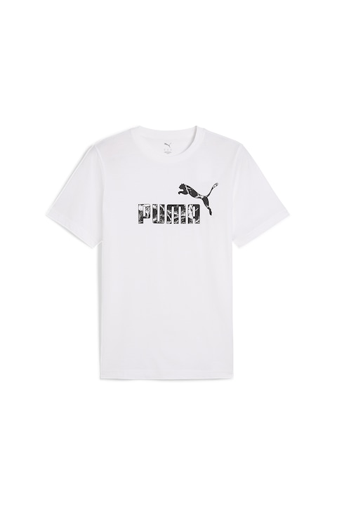 Puma, Tricou cu imprimeu logo, Alb/Negru stins