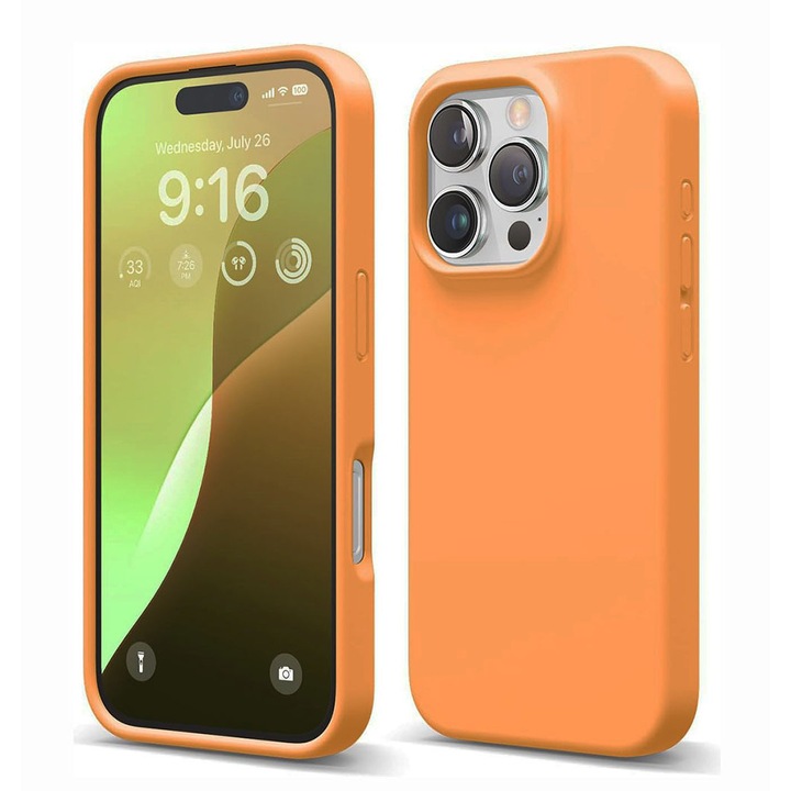 Carcasa de silicon pentru iPhone 16 Pro, rezistenta la socuri si zgarieturi, culoare nectar