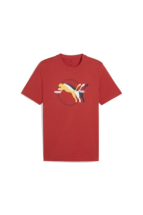 Puma, Tricou cu imprimeu logo si decolteu la baza gatului, Rosu/Negru/Portocaliu pal