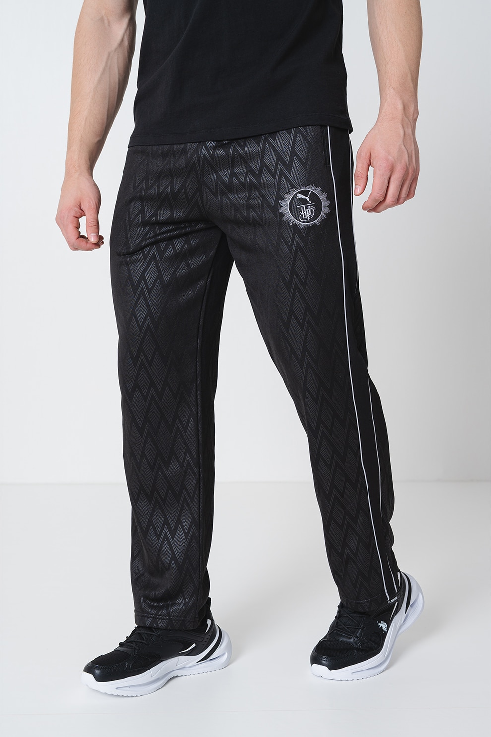 Puma, Pantaloni de trening regular fit cu logo, Negru, S