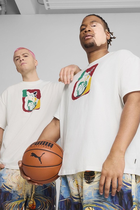 Puma, Tricou supradimensionat cu imprimeu, Roz aprins/Alb optic