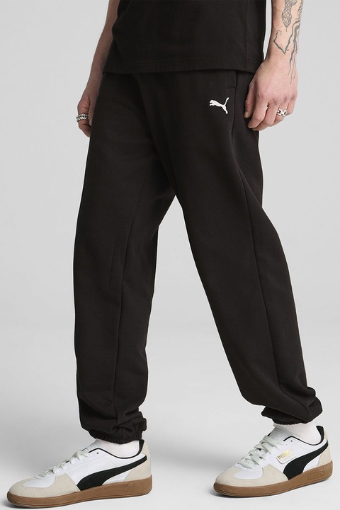 Puma, Pantaloni de trening din bumbac cu croiala relaxed-fit, Negru