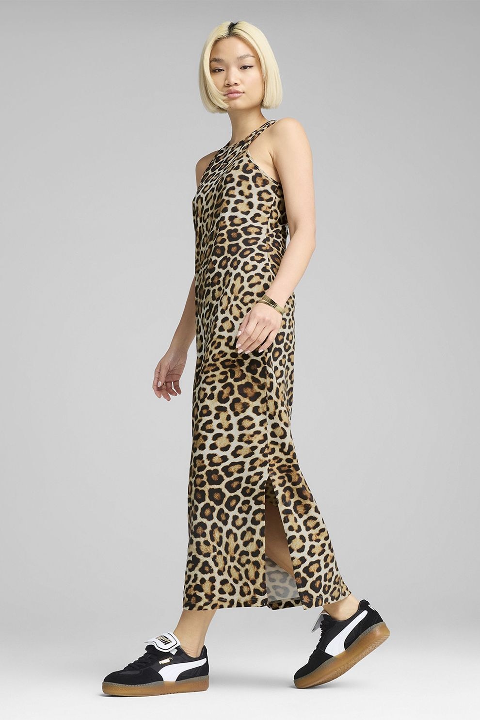 Puma, Rochie slim-fit Leo Luxe, Maro inchis, Bej deschis, S