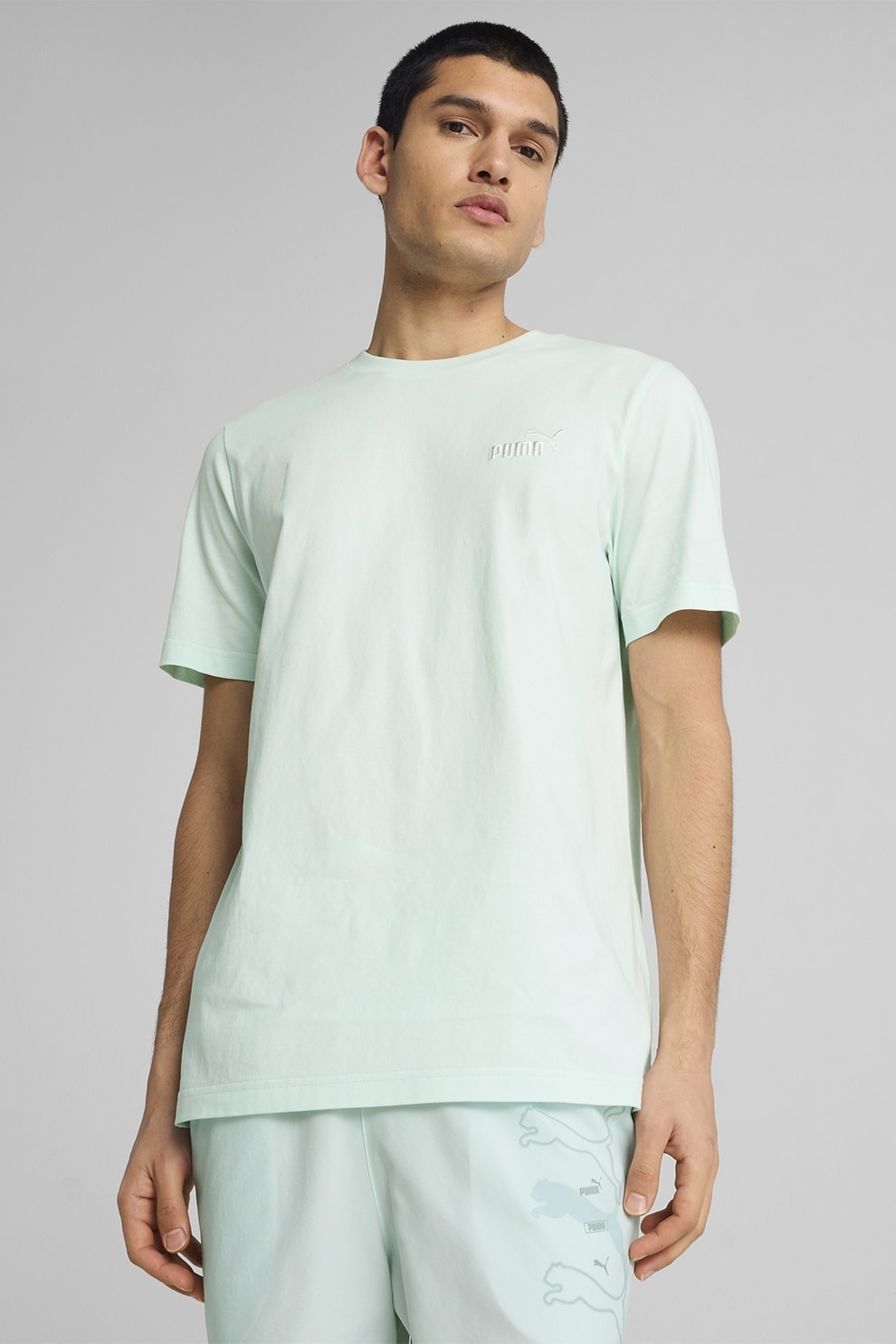 Puma, Tricou cu logo brodat Essentials No. 1, Verde pal, S