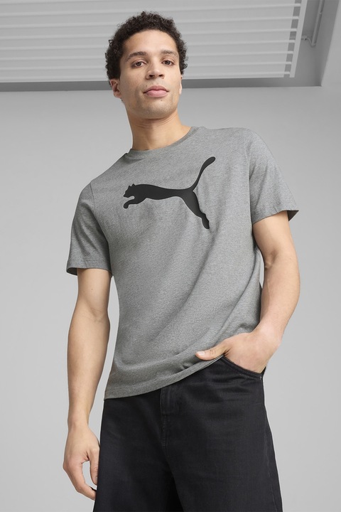 Puma, Tricou din bumbac cu imprimeu logo, Gri
