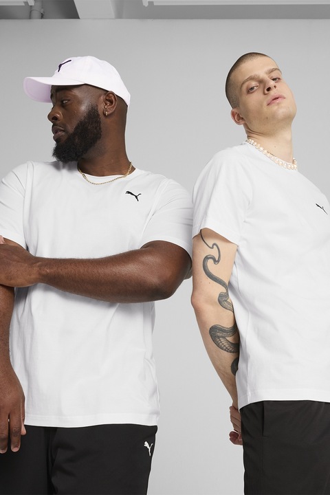 Puma, Tricou din bumbac cu broderie logo ESS, Alb