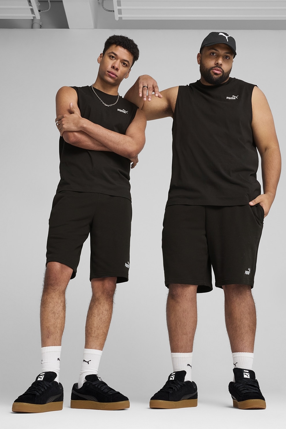 Puma, Pantaloni scurti cu logo si snur interior, Negru, L