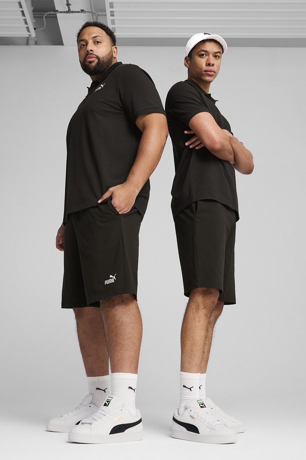 Puma, Pantaloni scurti de bumbac cu buzunare laterale, Negru, L