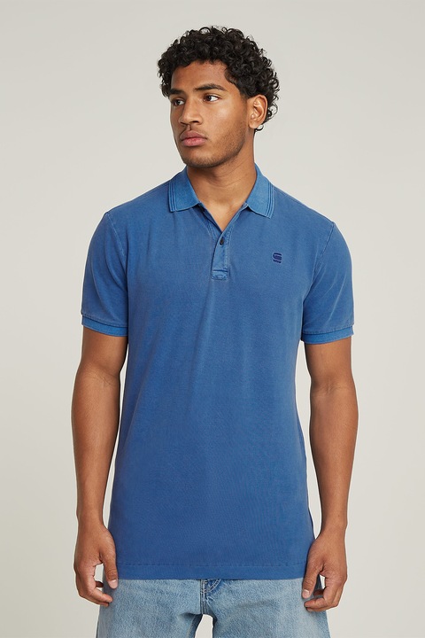 G-STAR, Тениска с органичен памук с яка, Пастелносин