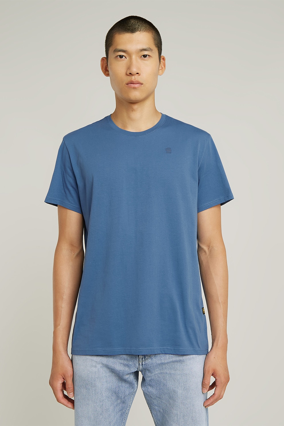 G-STAR, Tricou de bumbac organic Base-S, Albastru prafuit, Albastru, M