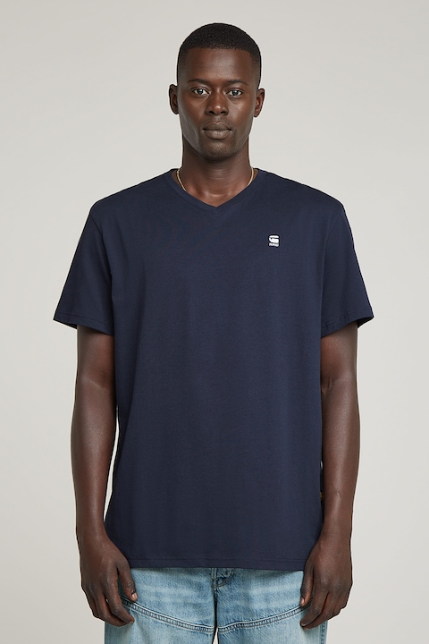 G-STAR, Тениска Base от органичен памук с шпиц, Ултрамарин синьо, S