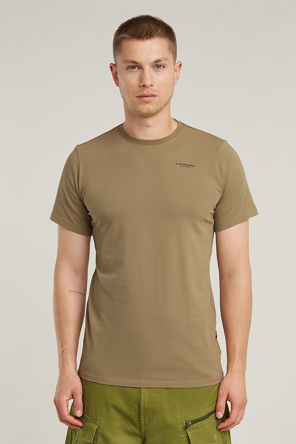 G-STAR, Tricou slim fit cu decolteu la baza gatului Base, Camel, L