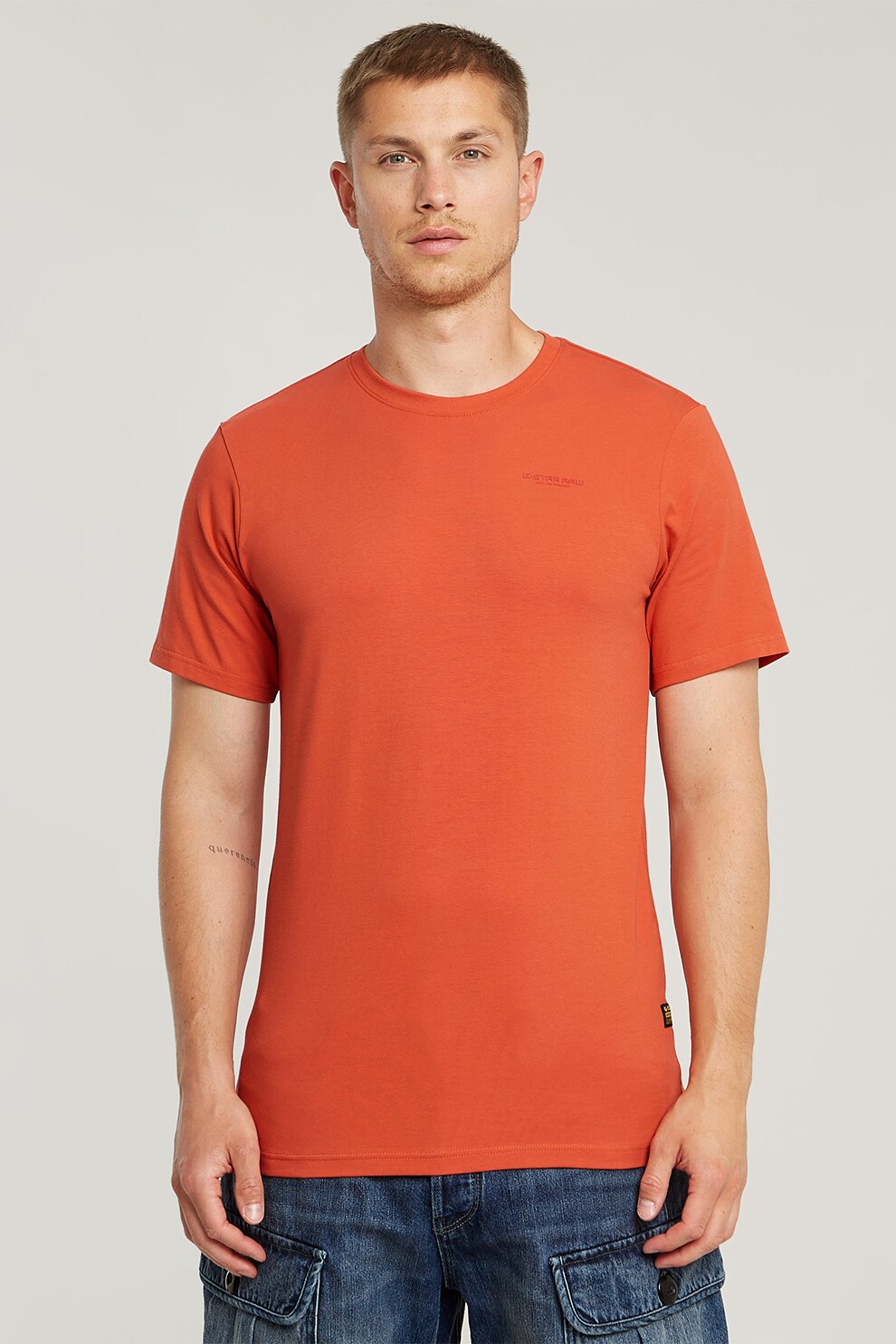 G-STAR, Tricou slim fit cu decolteu la baza gatului Base, Portocaliu mandarina, M