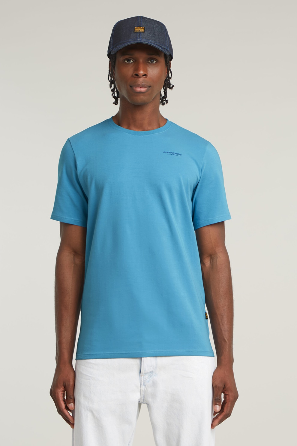G-STAR, Tricou slim fit cu decolteu la baza gatului Base, Albastru pastel, M