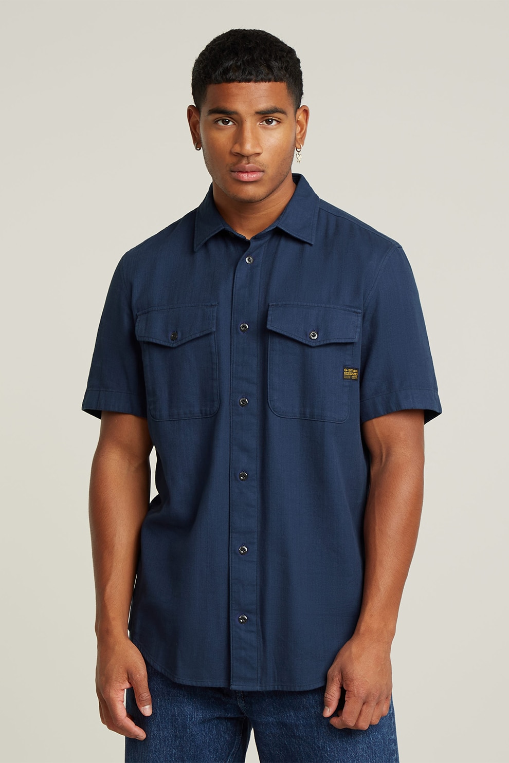 G-STAR, Camasa slim-fit din bumbac Marine, Bleumarin, M