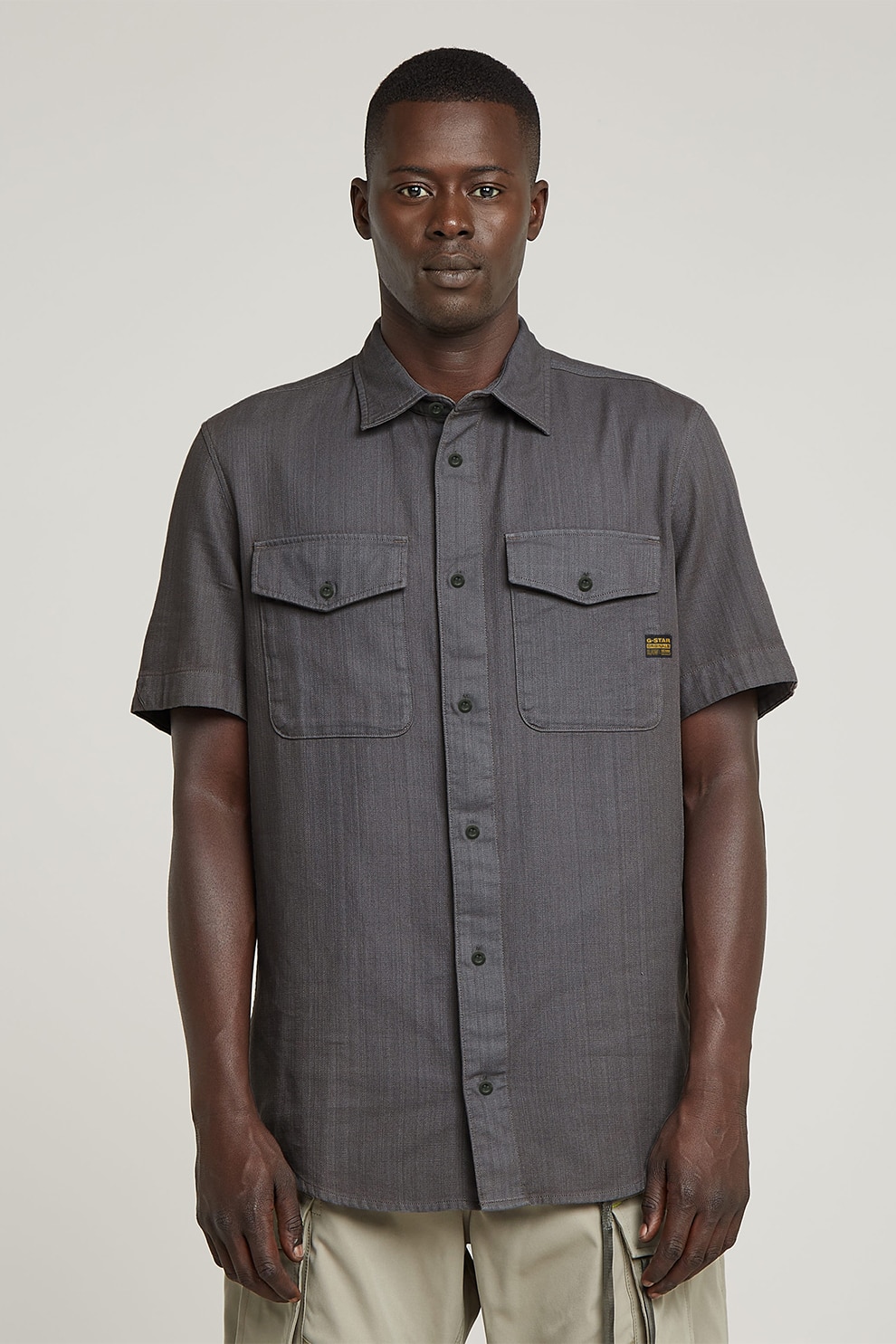 G-STAR, Camasa slim-fit din bumbac Marine, Gri inchis, L