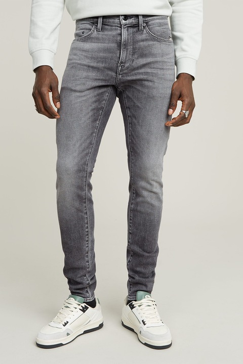 G-STAR, Слим дънки Revend със средна талия, Светло сив/Tъмносив