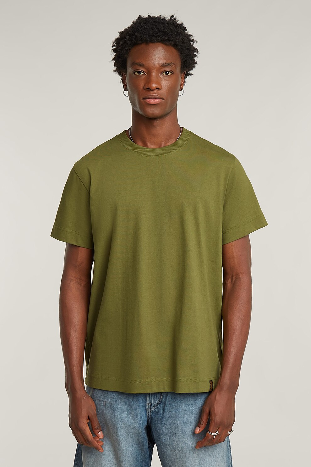 G-STAR, Tricou lejer de bumbac organic Essential, verde militar prafuit, M