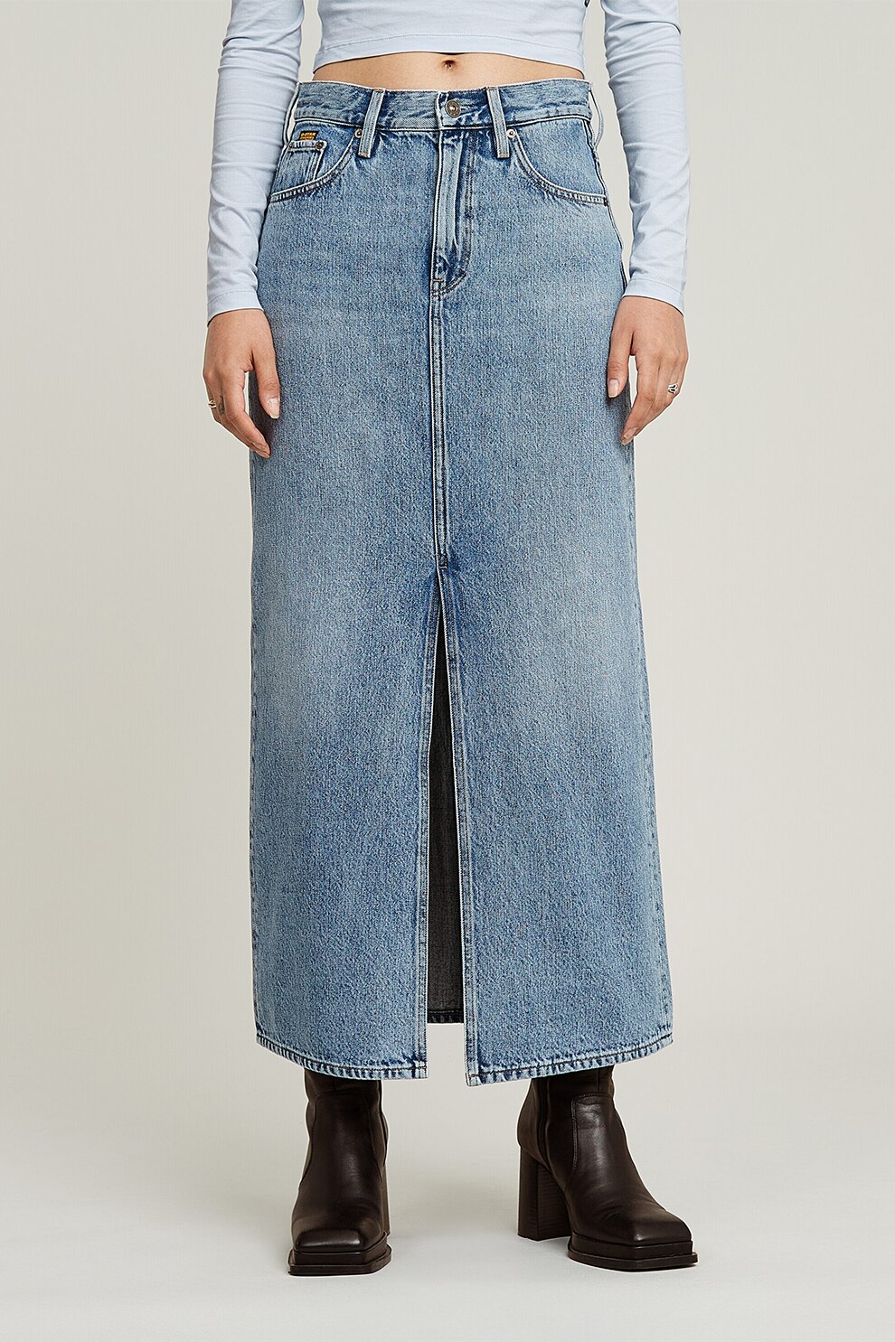 G-STAR, Fusta de denim cu slituri, Albastru lavanda, 27