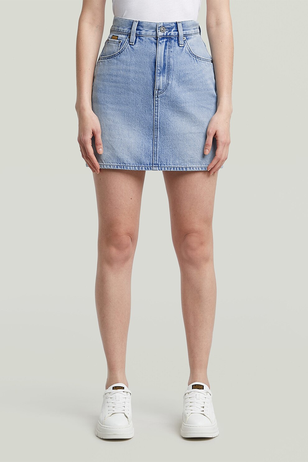 G-STAR, Fusta din denim cu talie inalta Viktoria, Albastru deschis, 27