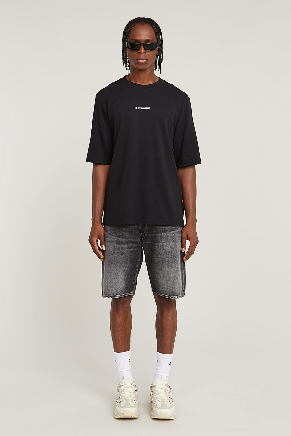 G-STAR, Blugi scurti ampli cu aspect decolorat, Gri, 31