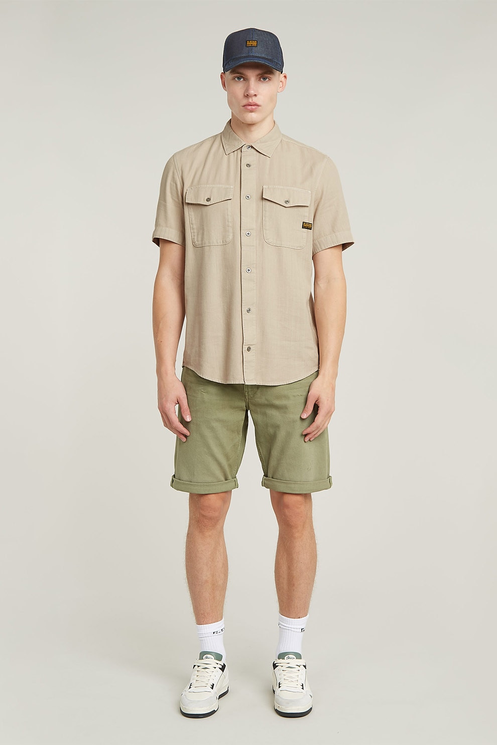 G-STAR, Bermude de denim cu talie medie, Verde spranghel, 33