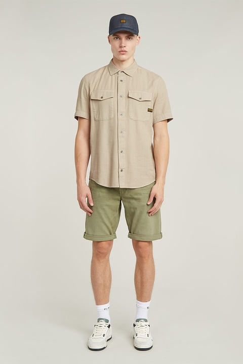 G-STAR, Bermude de denim cu talie medie, Verde sparanghel