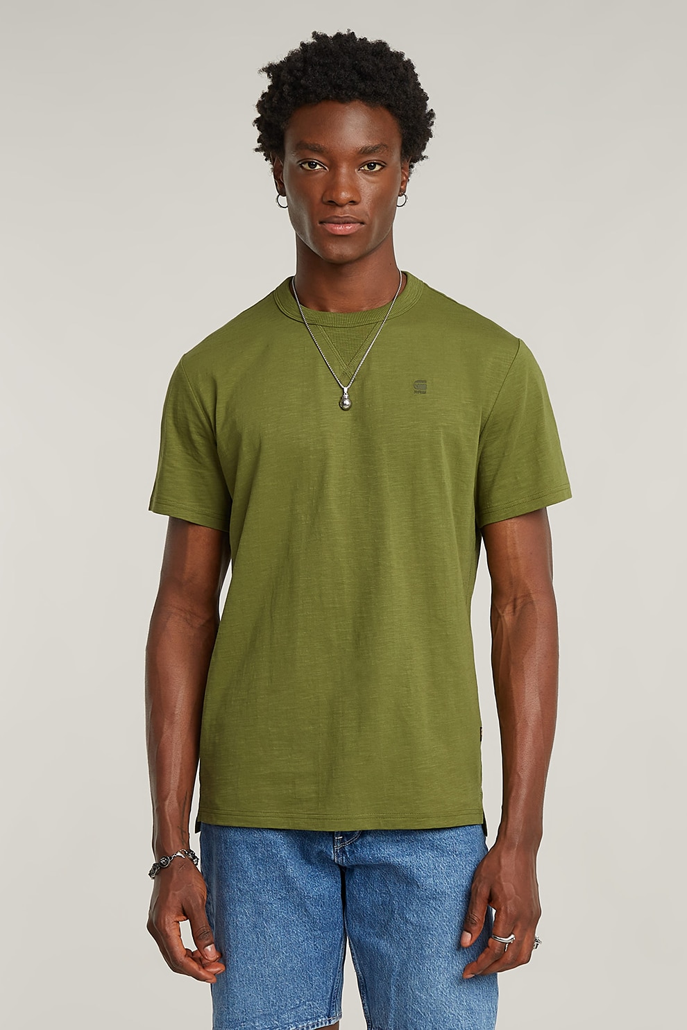 G-STAR, Tricou lejer din bumbac organic, Verde feriga, M