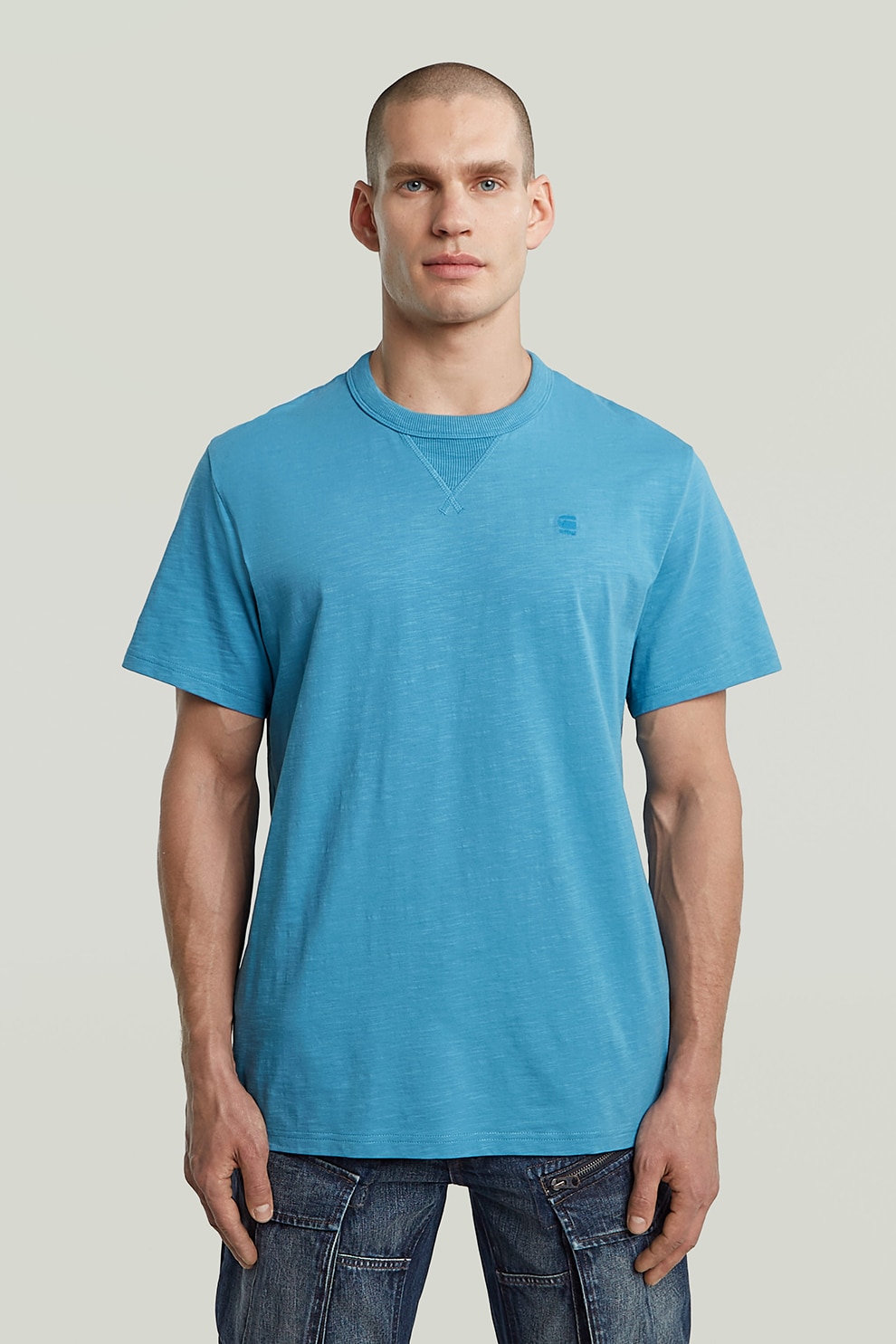 G-STAR, Tricou lejer din bumbac organic, Albastru pastel, M