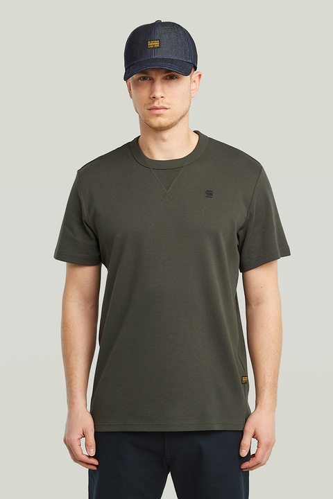 G-STAR, Тениска от органичен памук с овално деколте, Тъмно каки