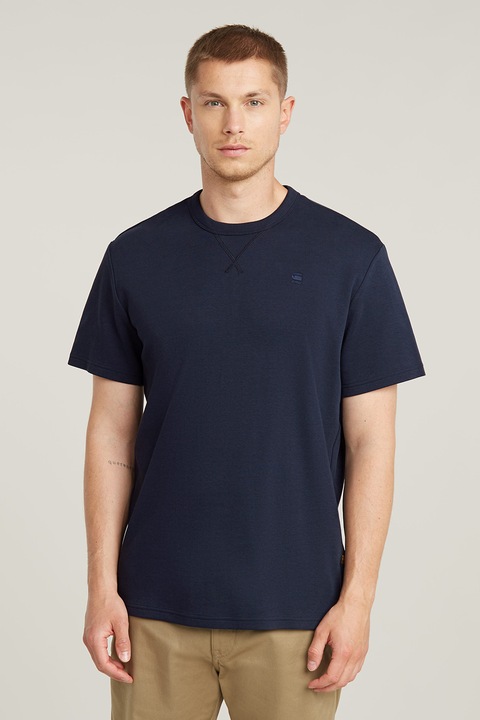 G-STAR, Тениска от органичен памук с овално деколте, Тъмносин