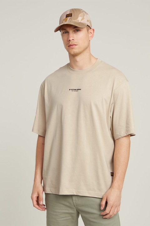 G-STAR, Уголемена тениска от органичен памук, Черен/Бежов