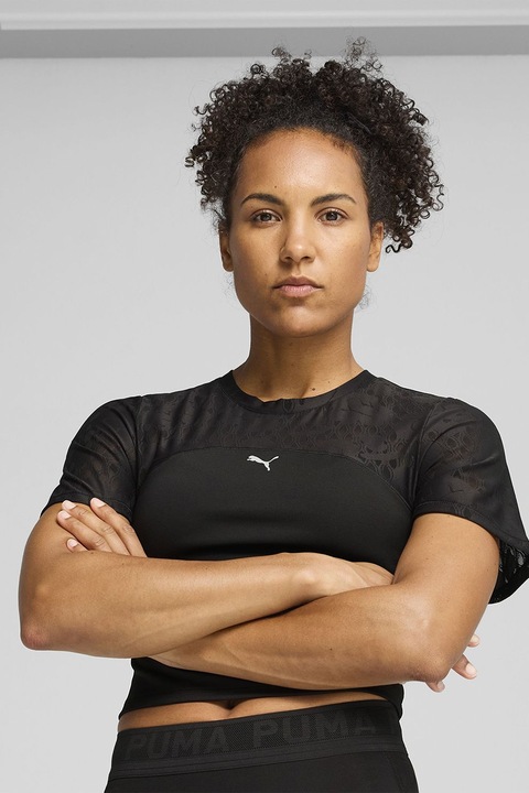 Puma, Tricou crop cu croiala slim-fit, pentru antreament, Negru