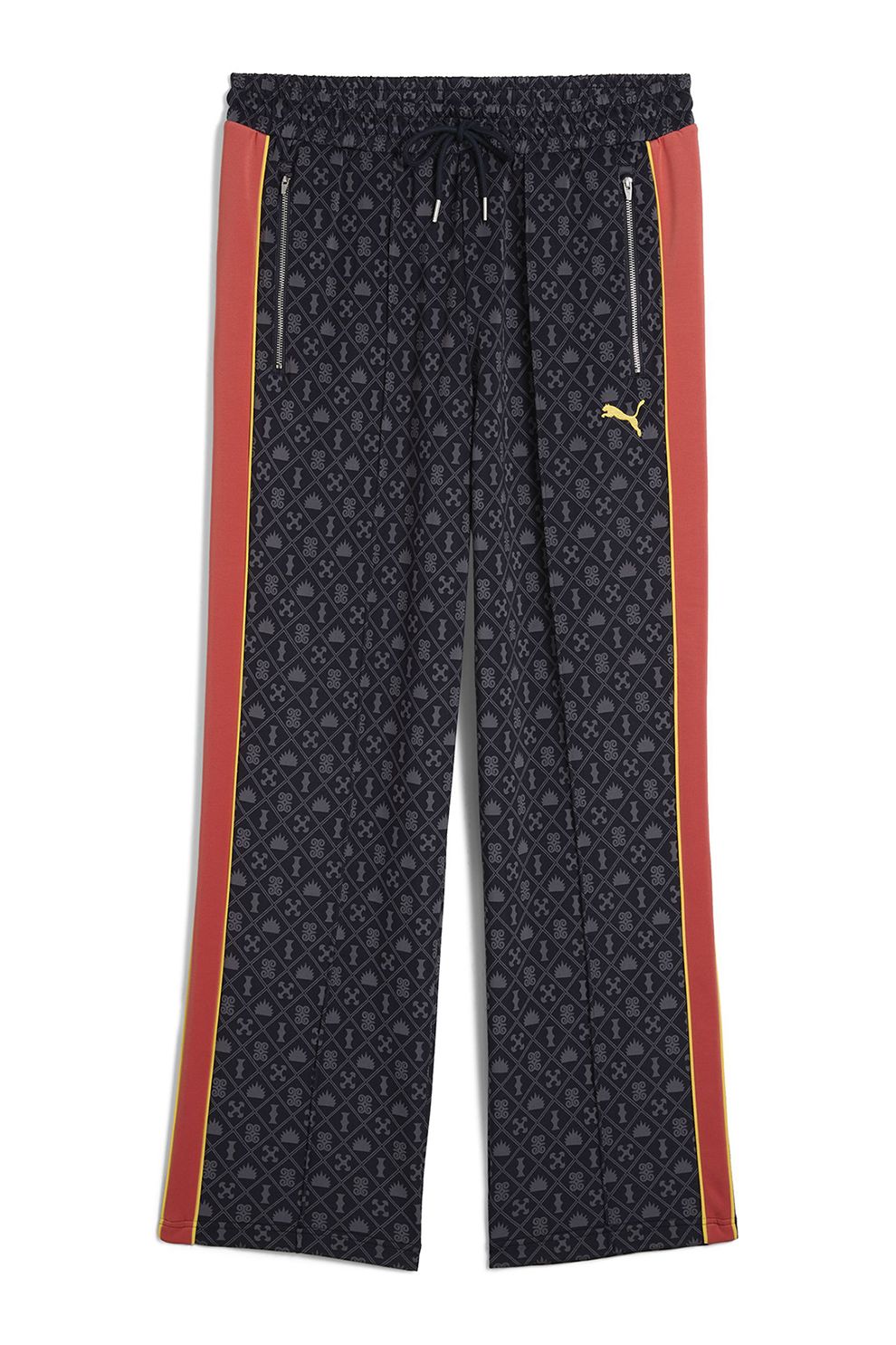 Puma, Pantaloni relaxed fit cu logo si buzunare cu fermoar, Portocaliu, Negru stins, M