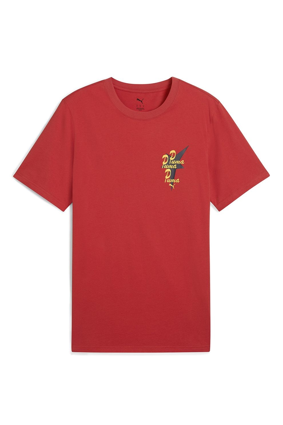 Puma, Tricou regular fit de bumbac cu logo, Galben, Rosu vermillion, L
