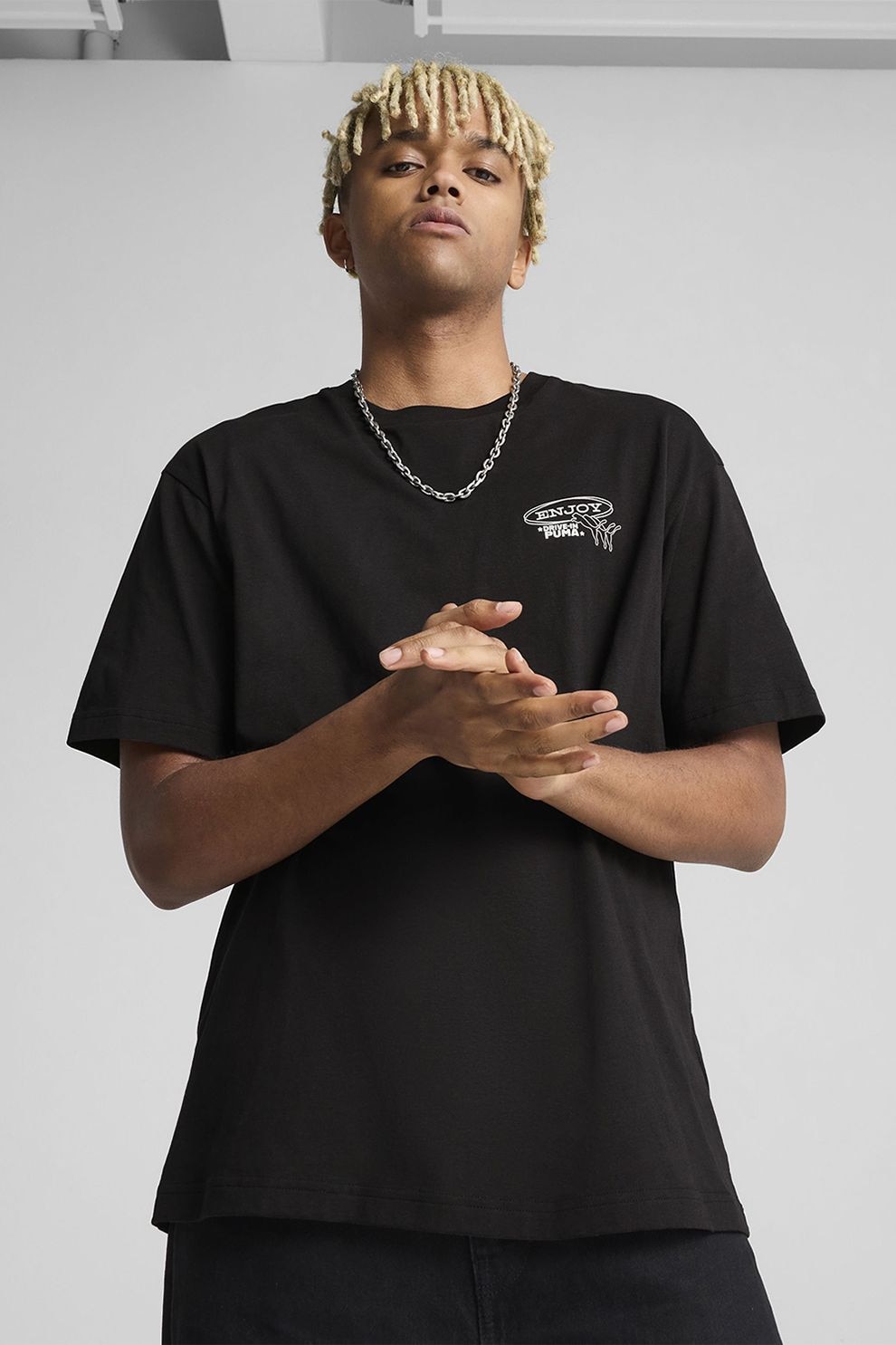 Puma, Tricou de bumbac cu imprimeu logo, Alb, Negru, XL