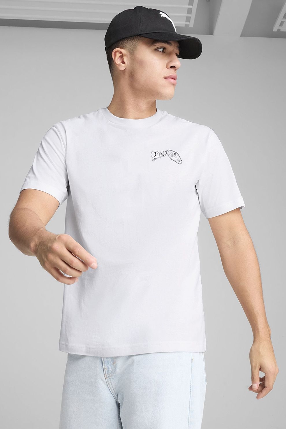 Puma, Tricou de bumbac cu imprimeu grafic pe partea din spate, Alb, Negru, S