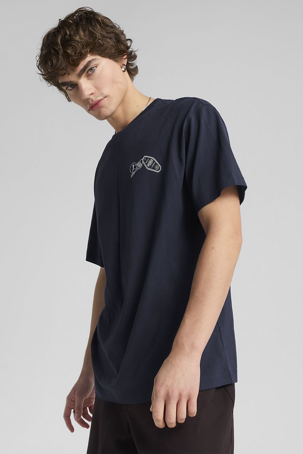 Puma, Tricou de bumbac cu imprimeu grafic pe partea din spate, Albastru ultramarin, Bej, L