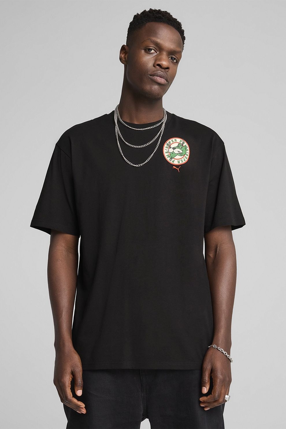 Puma, Tricou cu imprimeu logo pe partea din spate, Verde, Negru, XL