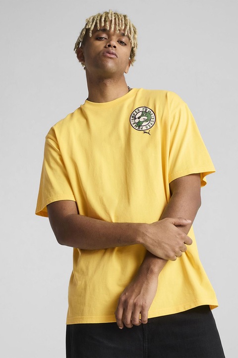 Puma, Tricou cu imprimeu logo pe partea din spate, Verde/Galben