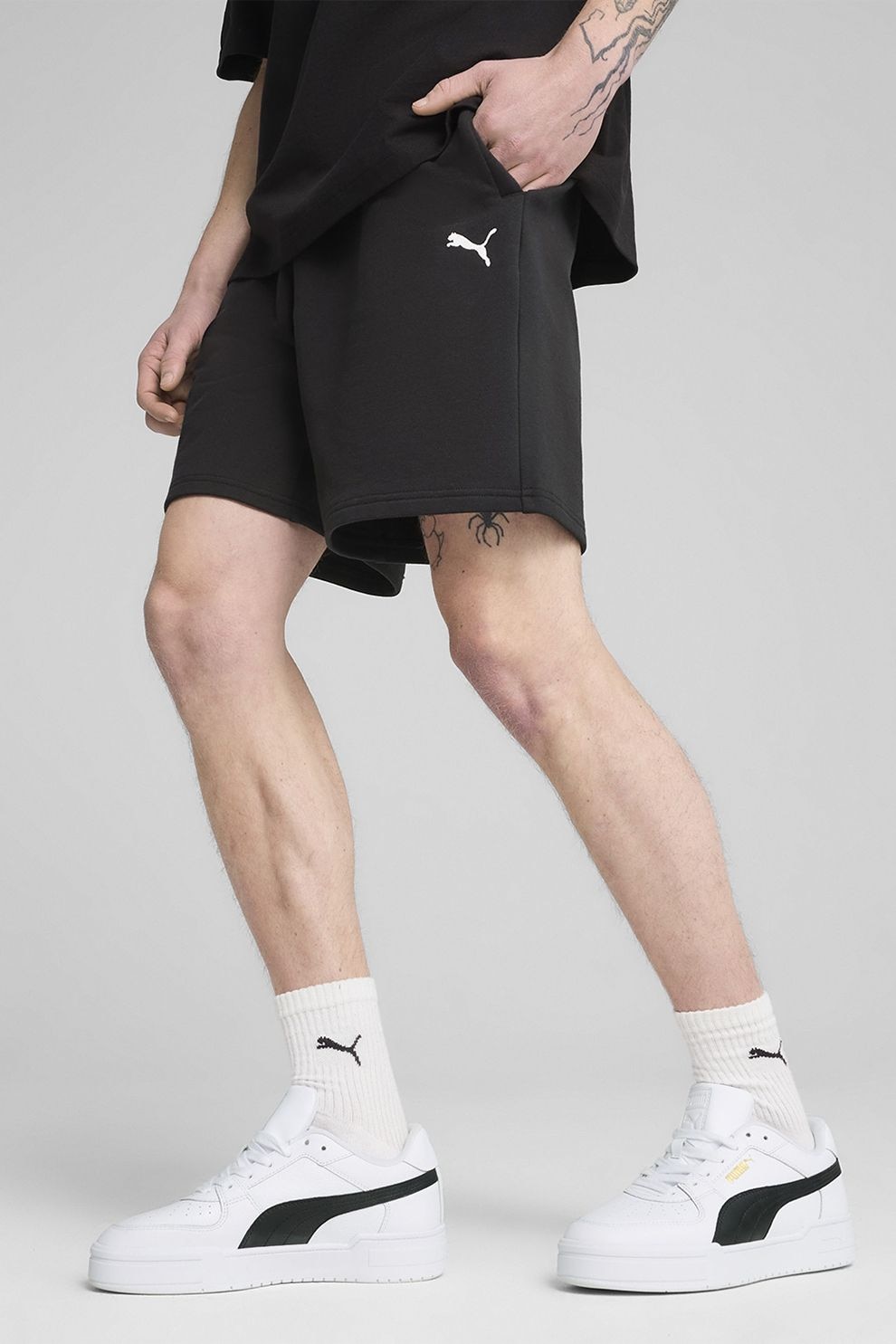 Puma, Pantaloni scurti cu snur in talie, Negru, S