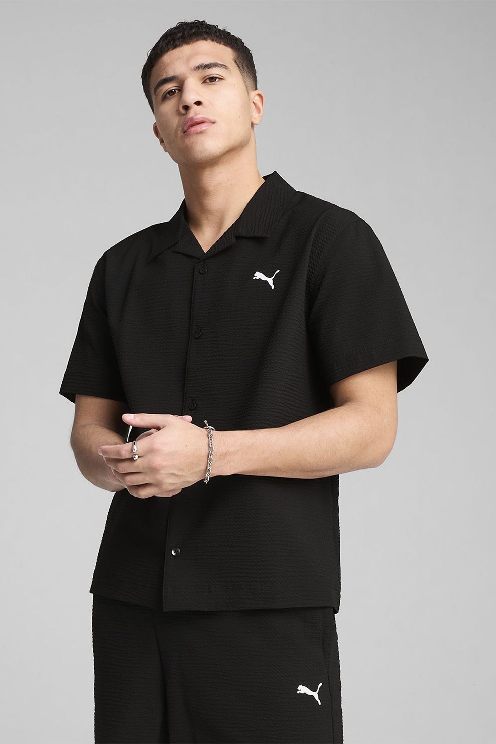 Puma, Camasa texturata cu logo, Negru, XL