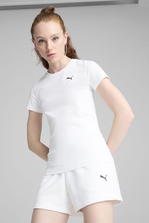 Puma, Тениска с овално деколте и монограм, Бял