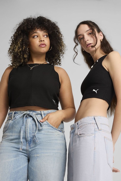 Puma, Къс рипсен танк топ с памук, Черен