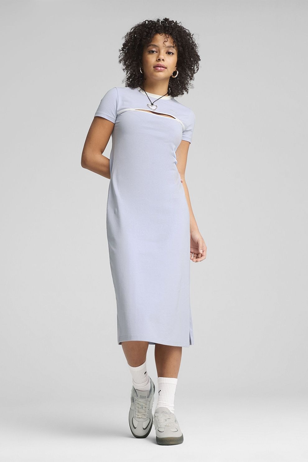 Puma, Rochie midi cu decupaj, Alb, Albastru azur, L
