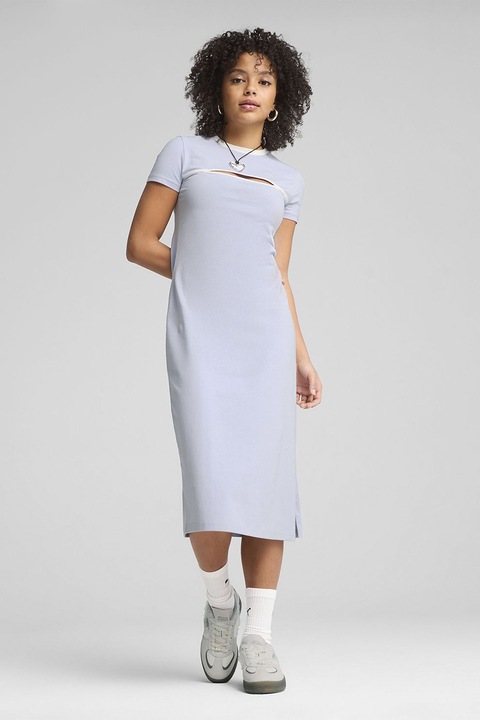 Puma, Rochie midi cu decupaj, Alb, Albastru azur, S