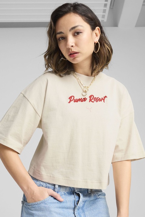 Puma, Къса тениска от памук, Аленочервен/Светло бежово