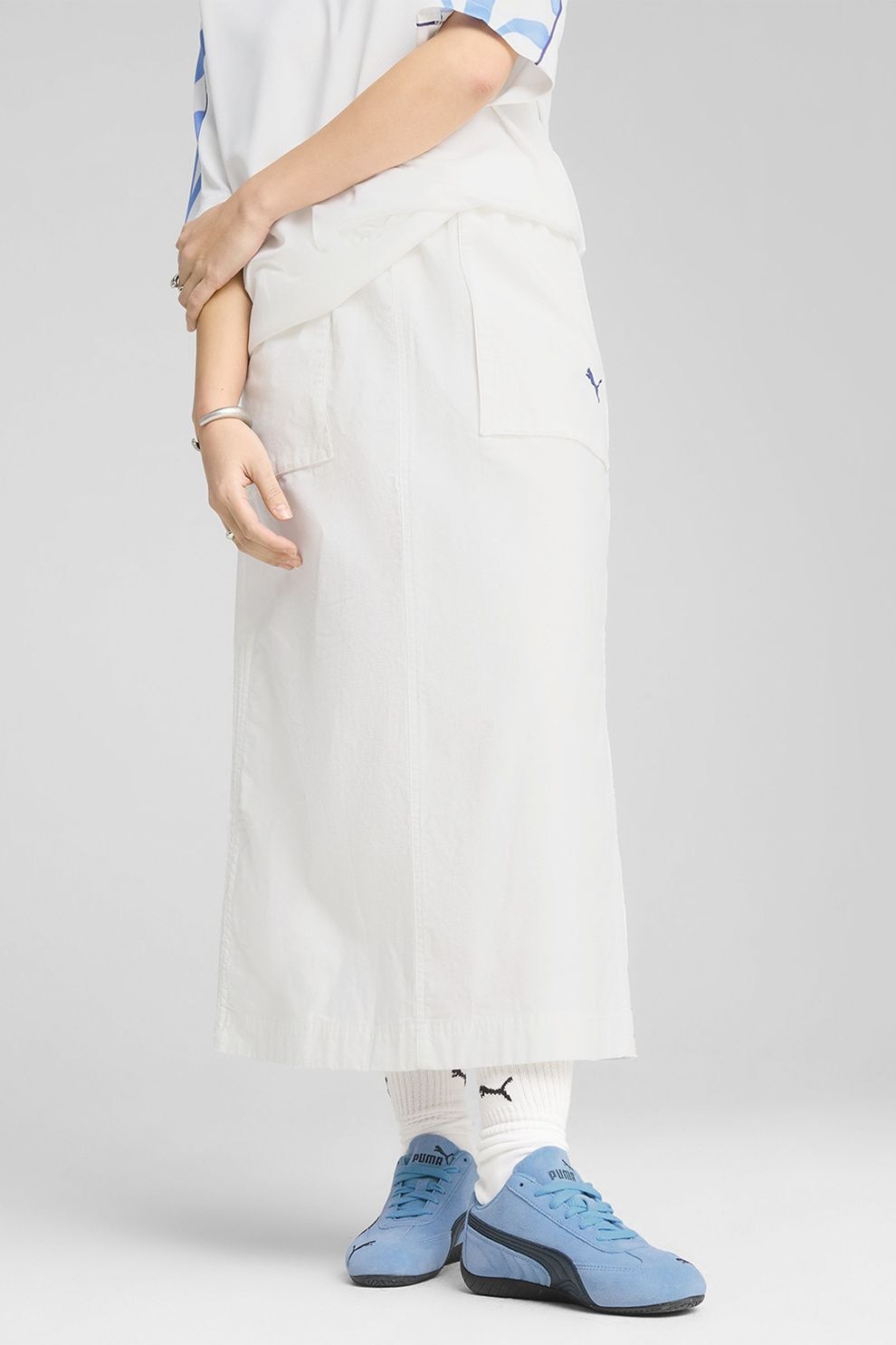 Puma, Fusta maxi cu logo discret, Alb, S