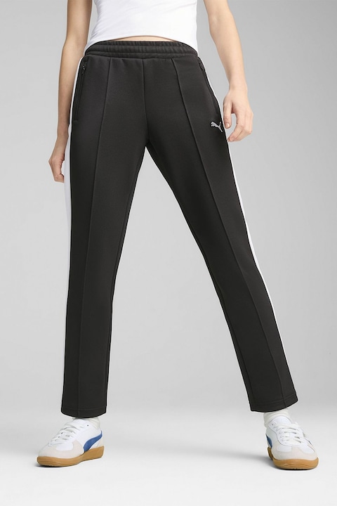 Puma, Pantaloni relaxed-fit cu logo, Negru/Alb optic