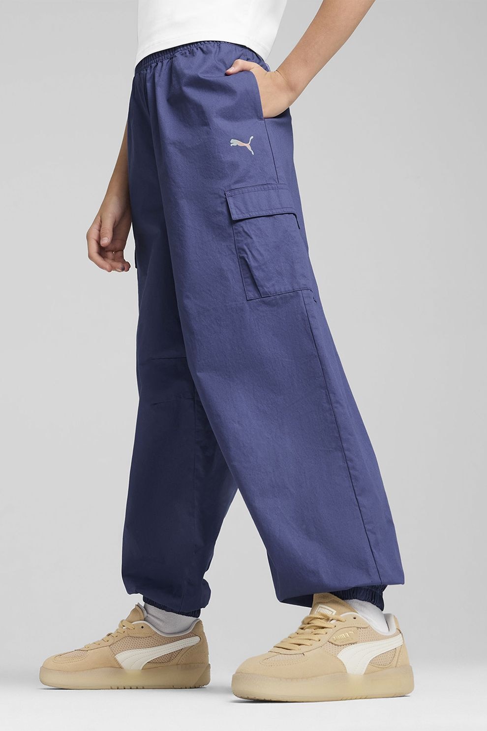 Puma, Pantaloni cargo cu talie elastica, Albastru inchis, 152 CM